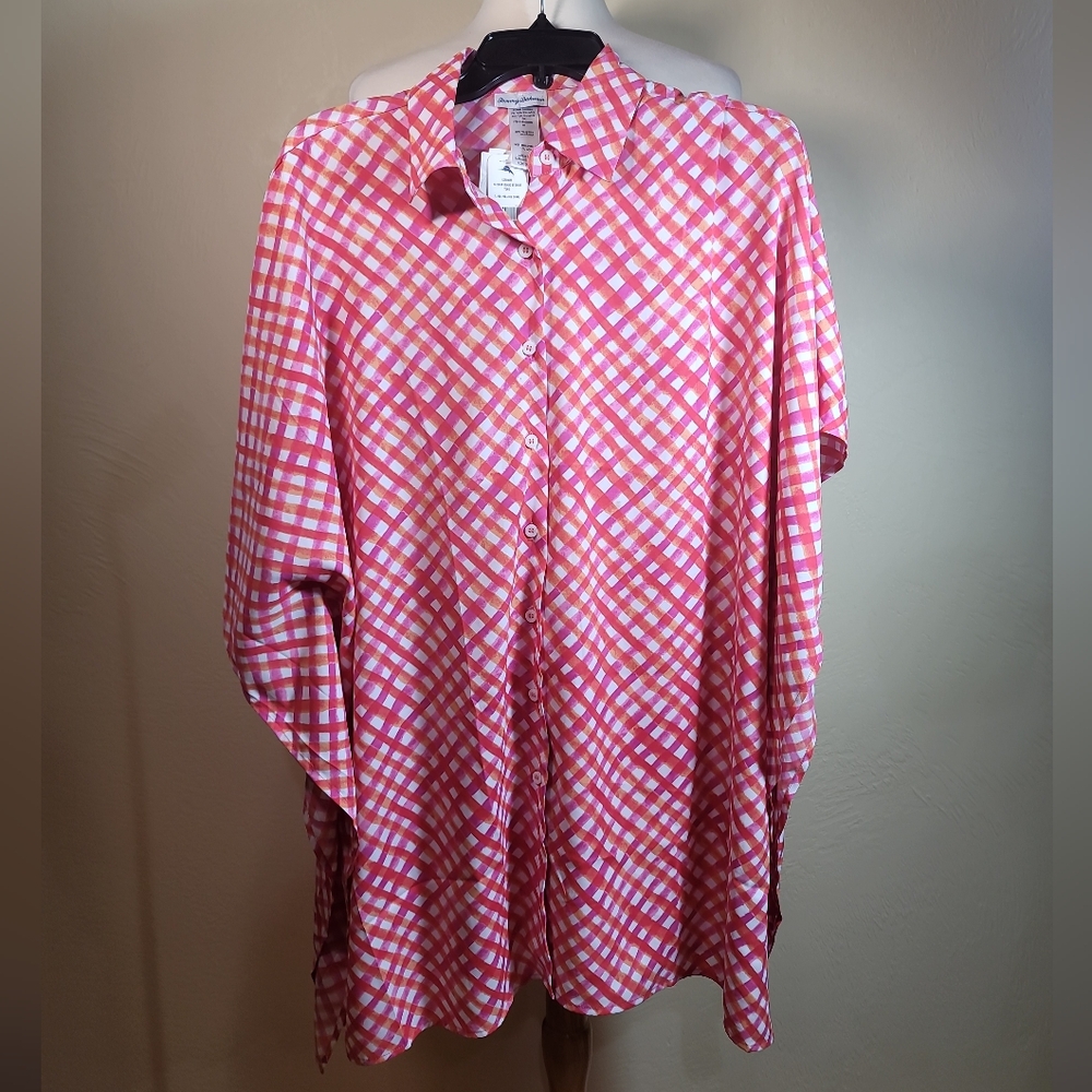 NWT Tommy Bahama harbour island gingham boyfriend tunic shirt size L- XL